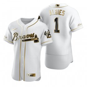 Wholesale Cheap Atlanta Braves #1 Ozzie Albies White Nike Men\'s Authentic Golden Edition MLB Jersey