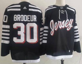 Wholesale Cheap Men\'s New Jersey Devils #30 Martin Brodeur adidas Black 2021-22 Alternate Primegreen Authentic Pro Player Third Jersey