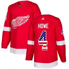 Wholesale Cheap Adidas Red Wings #4 Gordie Howe Red Home Authentic USA Flag Stitched NHL Jersey
