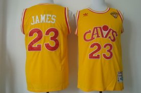 Wholesale Cheap Men\'s Cleveland Cavaliers #23 LeBron James 2016 The NBA Finals Patch CavFanatic Yellow Hardwood Classics Soul Swingman Throwback Jersey