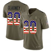 Wholesale Cheap Nike Vikings #20 Jeff Gladney Olive/USA Flag Men's Stitched NFL Limited 2017 Salute To Service Jersey