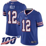 Wholesale Cheap Nike Bills #12 Jim Kelly Royal Blue Team Color Men's Stitched NFL 100th Season Vapor Limited Jersey