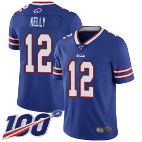 Wholesale Cheap Nike Bills #12 Jim Kelly Royal Blue Team Color Men\'s Stitched NFL 100th Season Vapor Limited Jersey