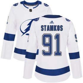 Wholesale Cheap Adidas Lightning #91 Steven Stamkos White Road Authentic Women\'s Stitched NHL Jersey
