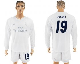 Wholesale Cheap Real Madrid #19 Modric Marine Environmental Protection Home Long Sleeves Soccer Club Jersey