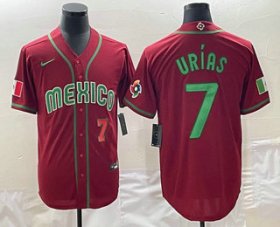 Cheap Men\'s Mexico Baseball #7 Julio Urias Number 2023 Red Green World Baseball Classic Stitched Jersey