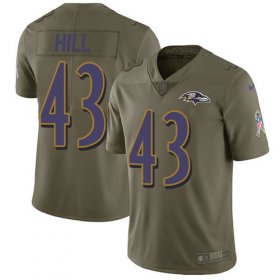 Wholesale Cheap Nike Ravens #43 Justice Hill Olive Youth Stitched NFL Limited 2017 Salute To Service Jersey