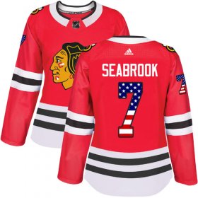Wholesale Cheap Adidas Blackhawks #7 Brent Seabrook Red Home Authentic USA Flag Women\'s Stitched NHL Jersey