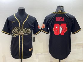 Wholesale Cheap Men\'s San Francisco 49ers #97 Nick Bosa Black Gold Team Big Logo With Patch Cool Base Stitched Baseball Jersey
