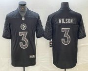Cheap Men's Pittsburgh Steelers #3 Russell Wilson Black Reflective Limited Stitched Football Jersey