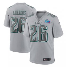 Wholesale Cheap Men\'s Philadelphia Eagles #26 Miles Sanders Gray Super Bowl LVII Patch Atmosphere Fashion Stitched Game Jersey