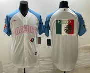 Cheap Men's Mexico Baseball Big Logo 2023 White Blue World Classic Stitched Jersey1