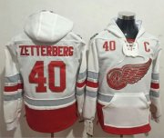 Wholesale Cheap Red Wings #40 Henrik Zetterberg White Name & Number Pullover NHL Hoodie