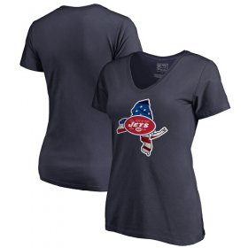 Wholesale Cheap Women\'s New York Jets NFL Pro Line by Fanatics Branded Navy Banner State V-Neck T-Shirt