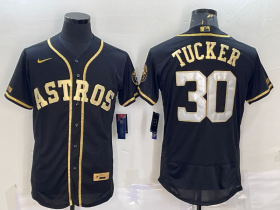 Wholesale Cheap Men\'s Houston Astros #30 Kyle Tucker Black Gold Flex Base Stitched Jersey