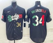 Cheap Mens Los Angeles Dodgers #34 Fernando Valenzuela Number Mexico Black Cool Base Stitched Baseball Jersey