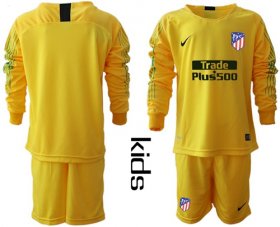 Wholesale Cheap Atletico Madrid Blank Yellow Goalkeeper Long Sleeves Kid Soccer Club Jersey