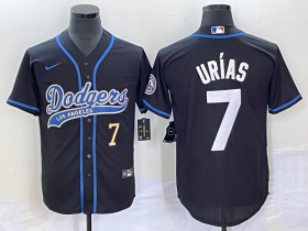 Wholesale Cheap Men\'s Los Angeles Dodgers #7 Julio Urias Number Black With Patch Cool Base Stitched Baseball Jersey