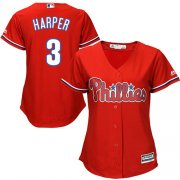 Wholesale Cheap Phillies #3 Bryce Harper Red Alternate Women's Stitched MLB Jersey