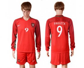 Wholesale Cheap Portugal #9 Pauleta Home Long Sleeves Soccer Country Jersey