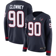 Wholesale Cheap Nike Texans #90 Jadeveon Clowney Navy Blue Team Color Women's Stitched NFL Limited Therma Long Sleeve Jersey