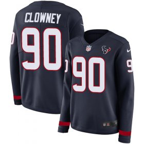 Wholesale Cheap Nike Texans #90 Jadeveon Clowney Navy Blue Team Color Women\'s Stitched NFL Limited Therma Long Sleeve Jersey