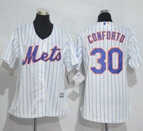 Wholesale Cheap Mets #30 Michael Conforto White(Blue Strip) Women\'s Home Stitched MLB Jersey
