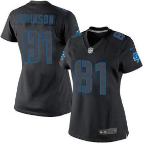 Wholesale Cheap Nike Lions #81 Calvin Johnson Black Impact Women\'s Stitched NFL Limited Jersey