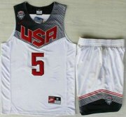 Wholesale Cheap 2014 USA Dream Team #5 Kevin Durant White Basketball Jersey Suits