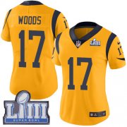 Wholesale Cheap Nike Rams #17 Robert Woods Gold Super Bowl LIII Bound Women's Stitched NFL Limited Rush Jersey