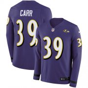 Wholesale Cheap Nike Ravens #39 Brandon Carr Purple Team Color Youth Stitched NFL Limited Therma Long Sleeve Jersey