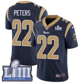 Wholesale Cheap Nike Rams #22 Marcus Peters Navy Blue Team Color Super Bowl LIII Bound Men\'s Stitched NFL Vapor Untouchable Limited Jersey