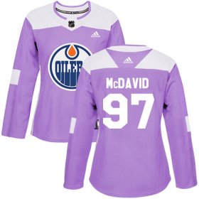 Wholesale Cheap Adidas Oilers #97 Connor McDavid Purple Authentic Fights Cancer Women\'s Stitched NHL Jersey