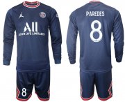 Wholesale Cheap Men 2021-2022 ClubParis Saint-Germainhome blue Long Sleeve 8 Soccer Jersey