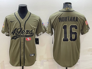 Wholesale Cheap Men's San Francisco 49ers #16 Joe Montana 2022 Olive Salute to Service Cool Base Stitched Baseball Jersey