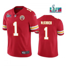Wholesale Cheap Men\'s Kansas City Chiefs #1 Jerick McKinnon Red Super Bowl LVII Patch Vapor Untouchable Limited Stitched Jersey