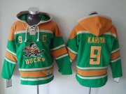 Wholesale Cheap Ducks #9 Paul Kariya Green Sawyer Hooded Sweatshirt Stitched NHL Jersey