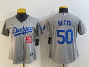 Cheap Women's Los Angeles Dodgers #50 Mookie Betts Number Grey Cool Base Stitched Nike Jersey