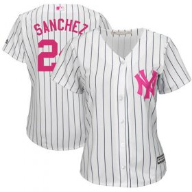 Wholesale Cheap Yankees #24 Gary Sanchez White Strip Mother\'s Day Cool Base Women\'s Stitched MLB Jersey