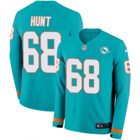 Wholesale Cheap Nike Dolphins #68 Robert Hunt Aqua Green Team Color Men\'s Stitched NFL Limited Therma Long Sleeve Jersey