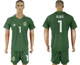 Wholesale Cheap Sweden #1 Olsen Green Goalkeeper Soccer Country Jersey