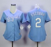 Wholesale Cheap Royals #2 Alcides Escobar Light Blue Home Women's Stitched MLB Jersey