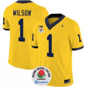 Cheap Men\'s Michigan Wolverines #1 Roman Wilson 2023 F.U.S.E. Yellow Rose Bowl Patch Stitched Jersey