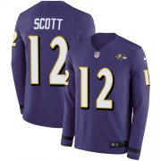 Wholesale Cheap Nike Ravens #12 Jaleel Scott Purple Team Color Men's Stitched NFL Limited Therma Long Sleeve Jersey