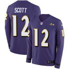 Wholesale Cheap Nike Ravens #12 Jaleel Scott Purple Team Color Men\'s Stitched NFL Limited Therma Long Sleeve Jersey