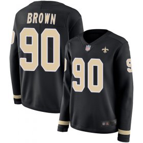 Wholesale Cheap Nike Saints #90 Malcom Brown Black Team Color Women\'s Stitched NFL Limited Therma Long Sleeve Jersey