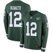 Wholesale Cheap Nike Jets #12 Joe Namath Green Team Color Men's Stitched NFL Limited Therma Long Sleeve Jersey
