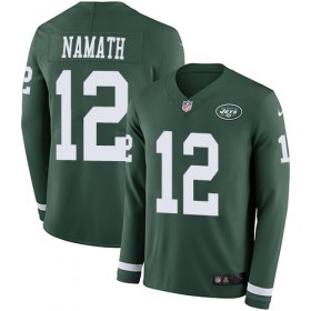 Wholesale Cheap Nike Jets #12 Joe Namath Green Team Color Men\'s Stitched NFL Limited Therma Long Sleeve Jersey