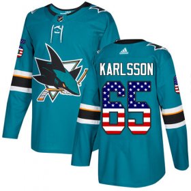 Wholesale Cheap Adidas Sharks #65 Erik Karlsson Teal Home Authentic USA Flag Stitched Youth NHL Jersey