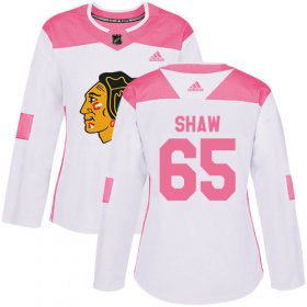 Wholesale Cheap Adidas Blackhawks #65 Andrew Shaw White/Pink Authentic Fashion Women\'s Stitched NHL Jersey